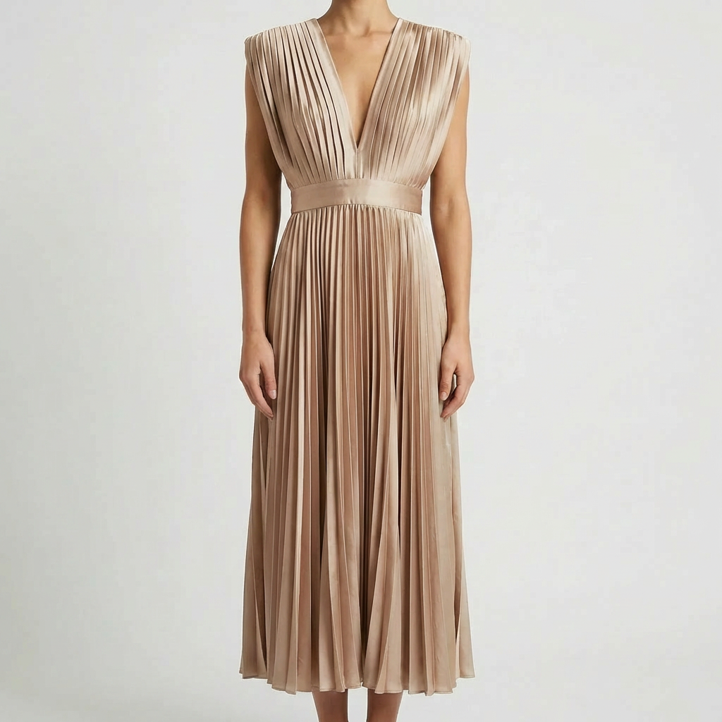 Sleeveless Pleated Midi Dress