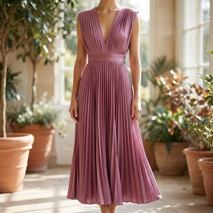 Sleeveless Pleated Midi Dress