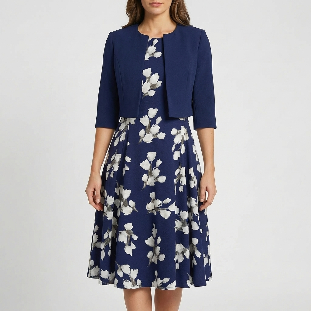 Abstract Print Midi-Length Dress