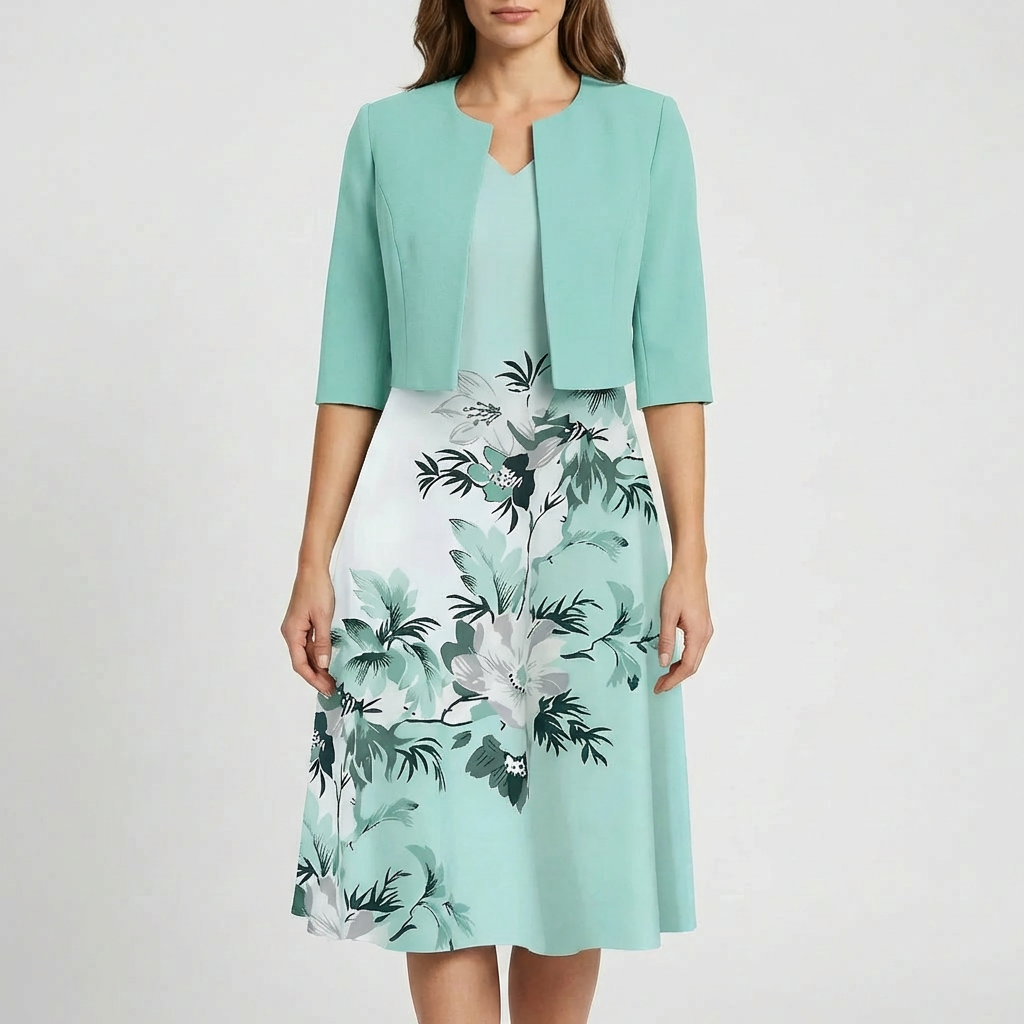 Abstract Print Midi-Length Dress