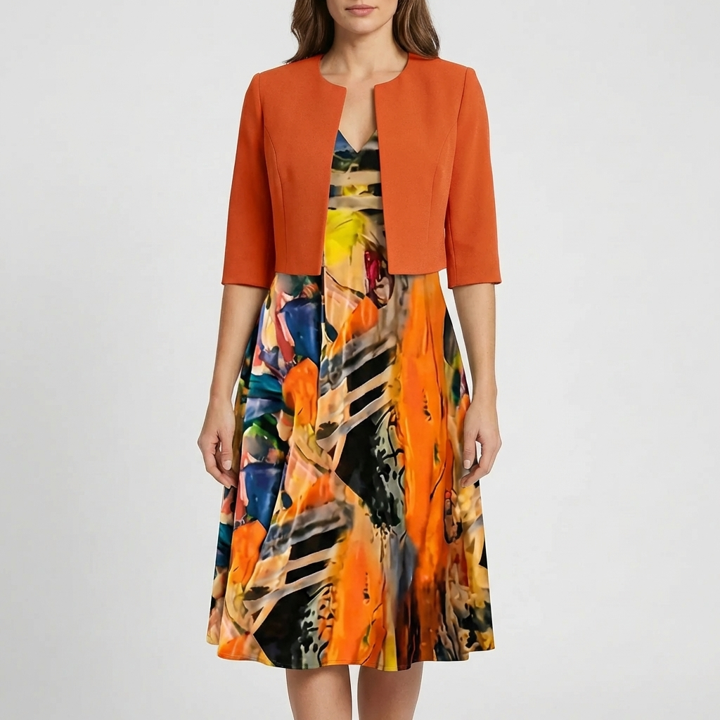 Abstract Print Midi-Length Dress