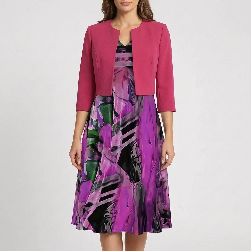 Abstract Print Midi-Length Dress