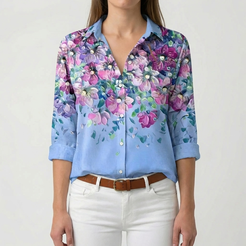 Long Sleeve Floral Button-Down Blouse