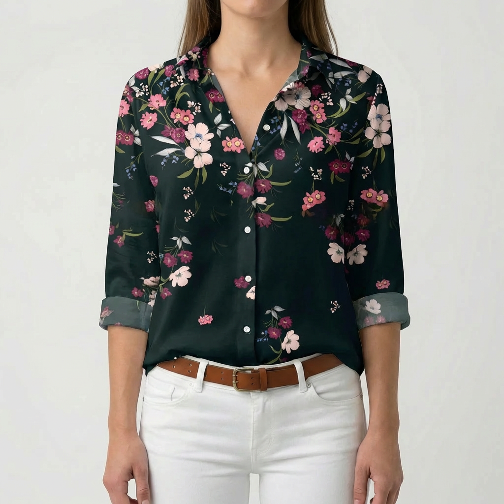 Long Sleeve Floral Button-Down Blouse