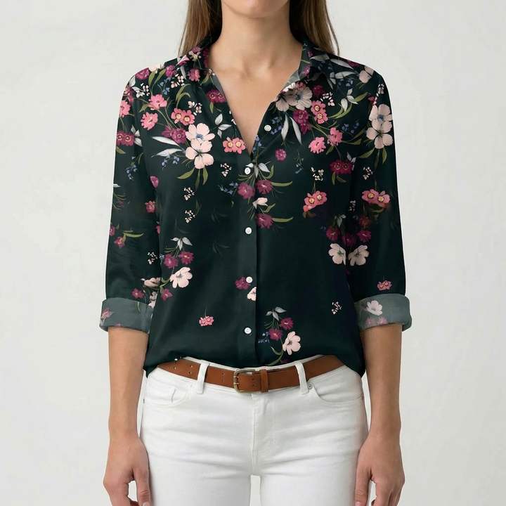 Long Sleeve Floral Button-Down Blouse