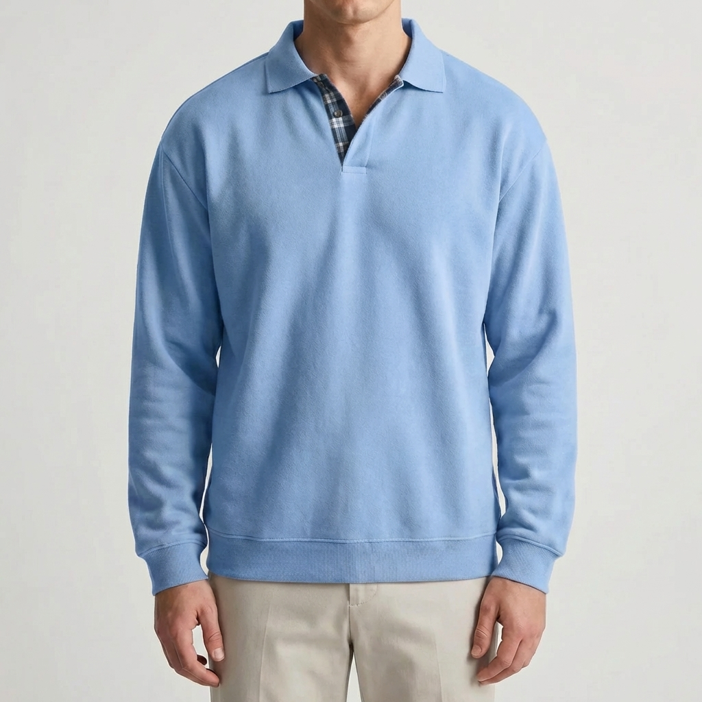 Long-Sleeve Polo Collar Pullover