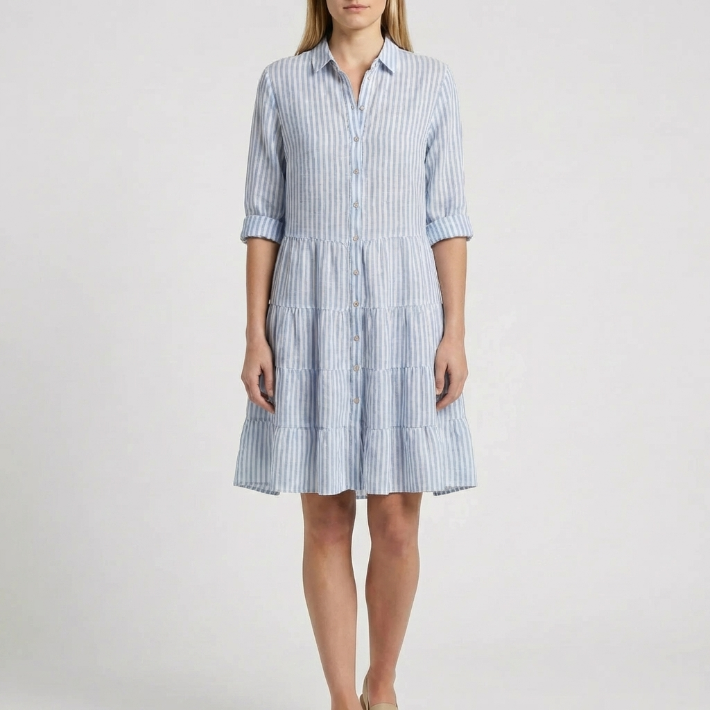 Tiered Striped Button-Front Dress