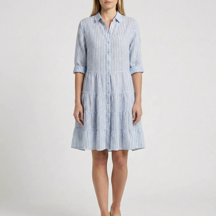 Tiered Striped Button-Front Dress