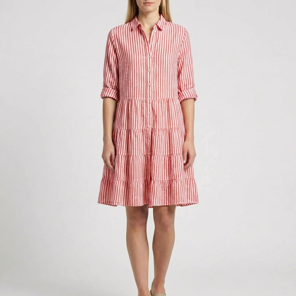 Tiered Striped Button-Front Dress