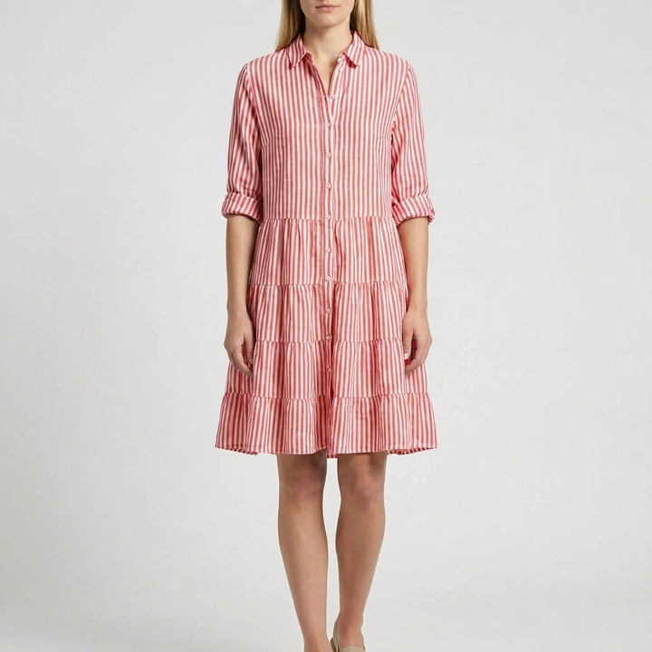 Tiered Striped Button-Front Dress