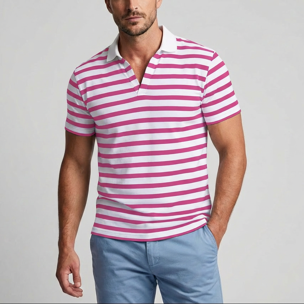 Retro Striped Polo Shirt for Men