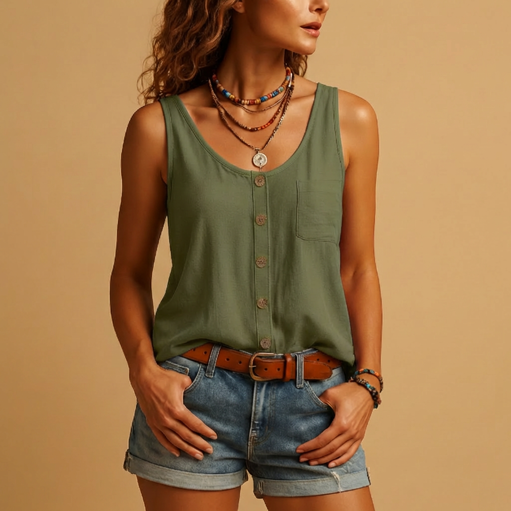 Women’s Sleeveless Button-Down Blouse