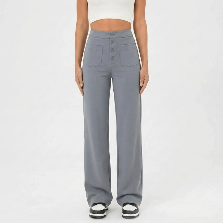 High-Waist Straight-Leg Casual Pants
