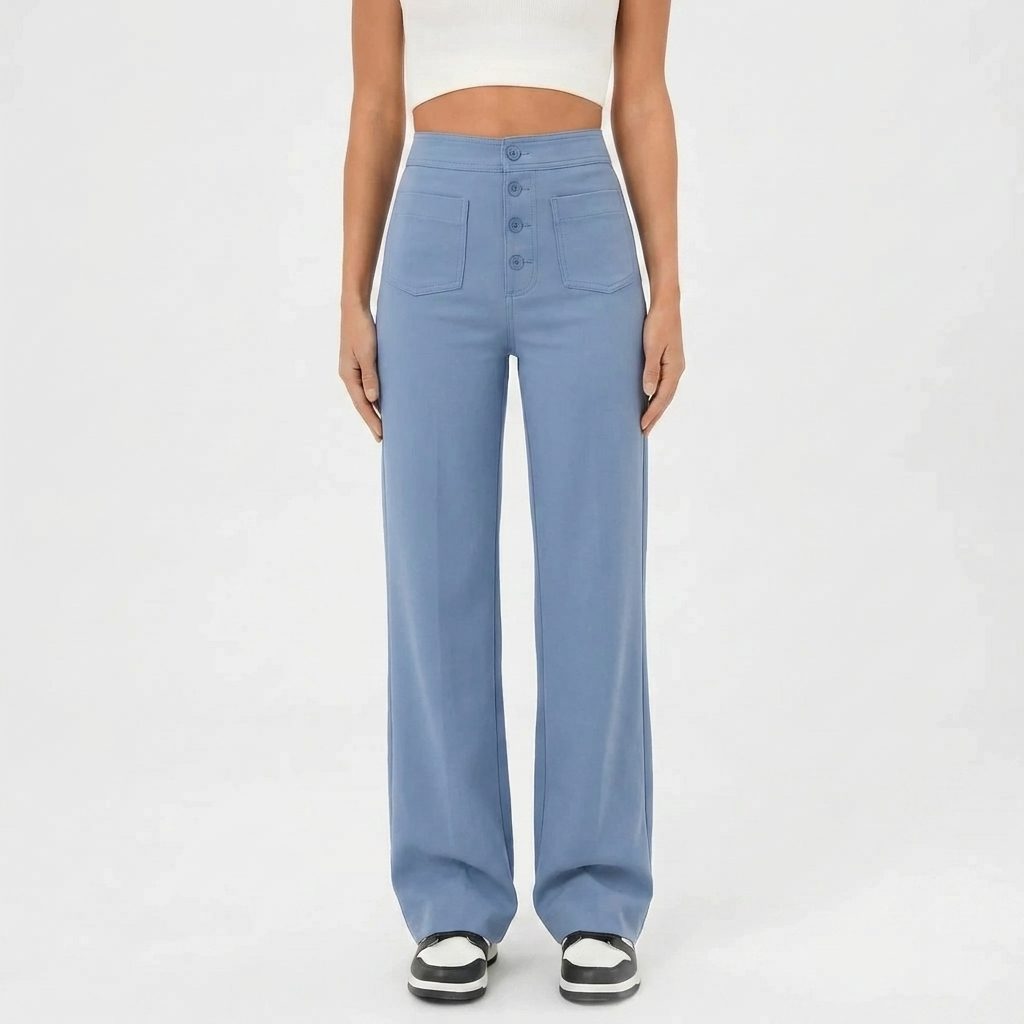 High-Waist Straight-Leg Casual Pants