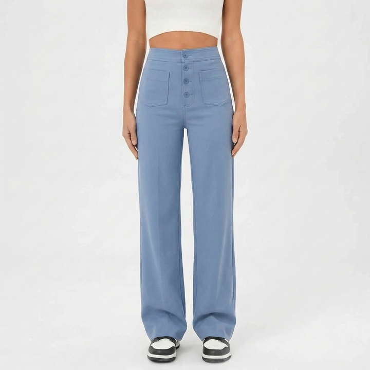 High-Waist Straight-Leg Casual Pants