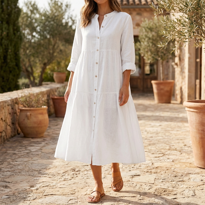 Relaxed Cotton Linen Shirt Dress for Women