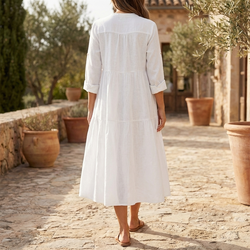 Relaxed Cotton Linen Shirt Dress for Women