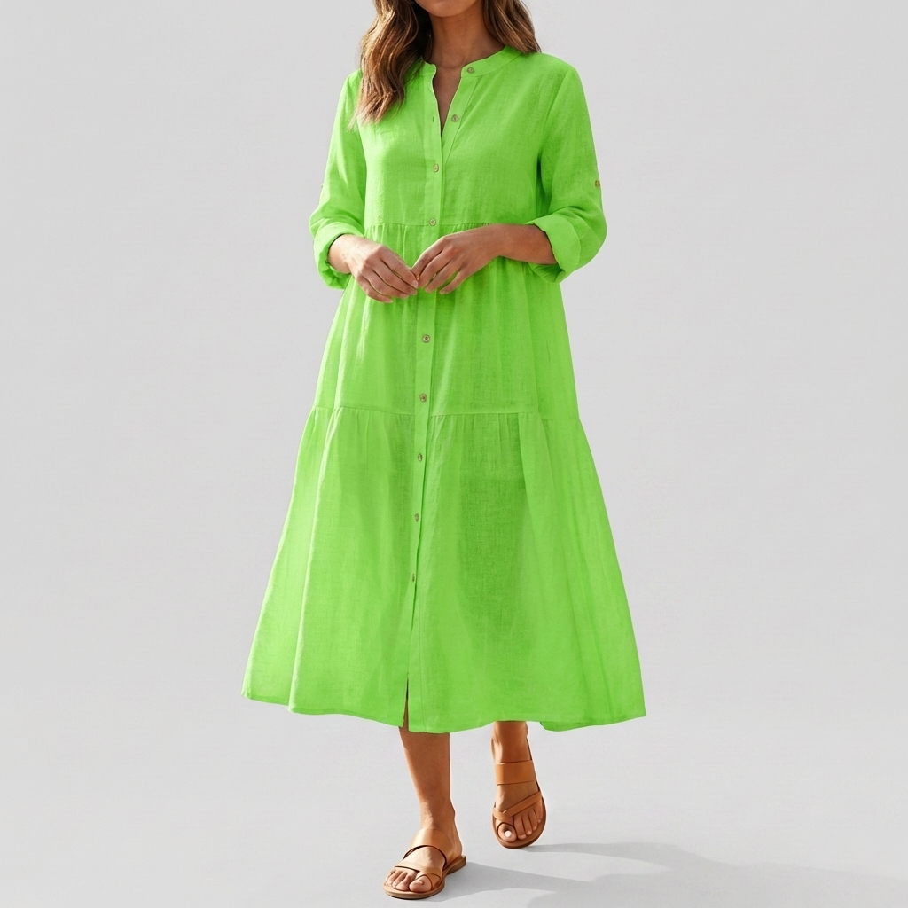 Relaxed Cotton Linen Shirt Dress for Women