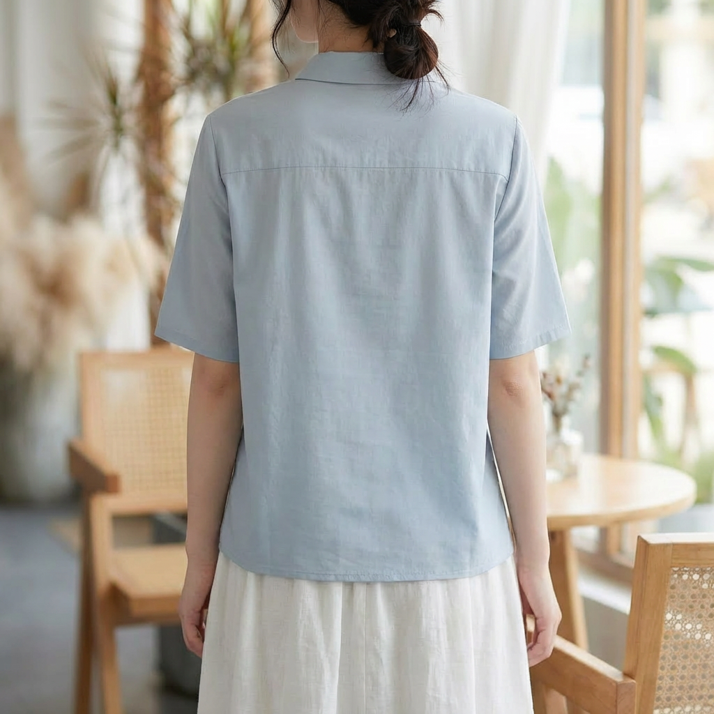 Relaxed Fit Cotton Linen Blouse for Women