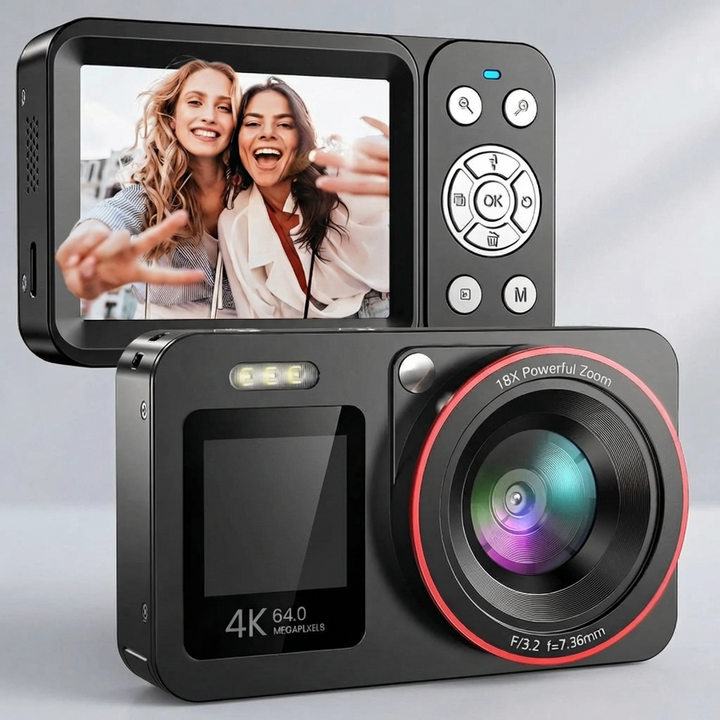 Compact Dual-Screen 4K Digital Camera