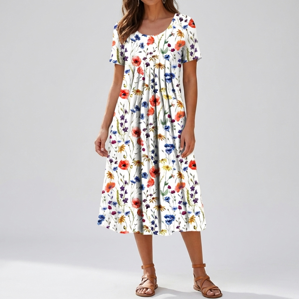 Vintage Floral Ruffle Summer Dress for Women