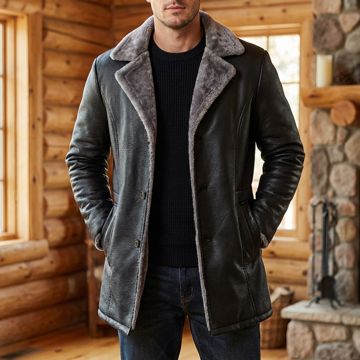 Shearling-Lined Leather Coat for Men