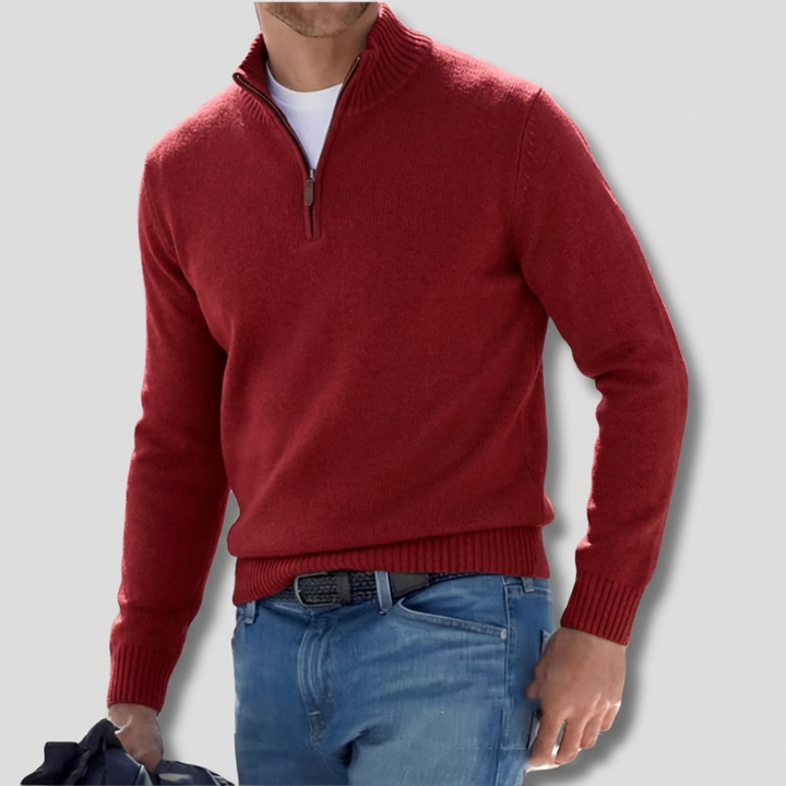 Cotton Knit with Zipper Collar Sweater for Men