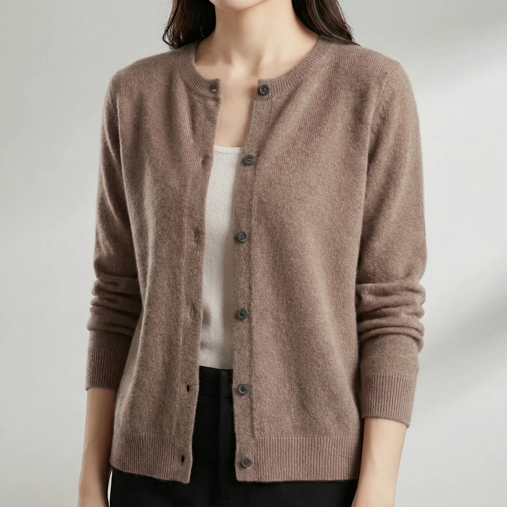 Button-Front O-Neck Cardigan for Women
