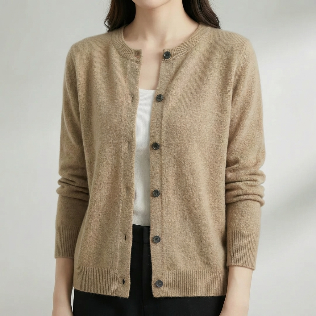 Button-Front O-Neck Cardigan for Women