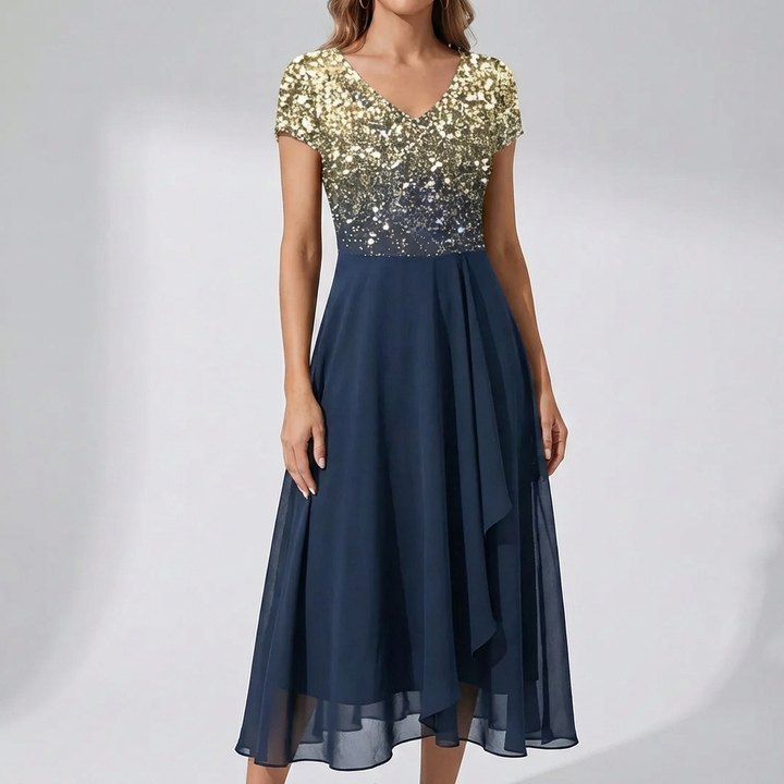 Floral Print V-Neckline Midi Dress for Women