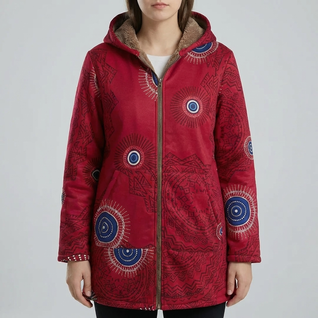 Floral Print Hooded Winter Coat for Women