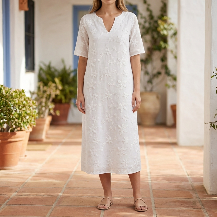 Floral Midi Dress With V-Neckline
