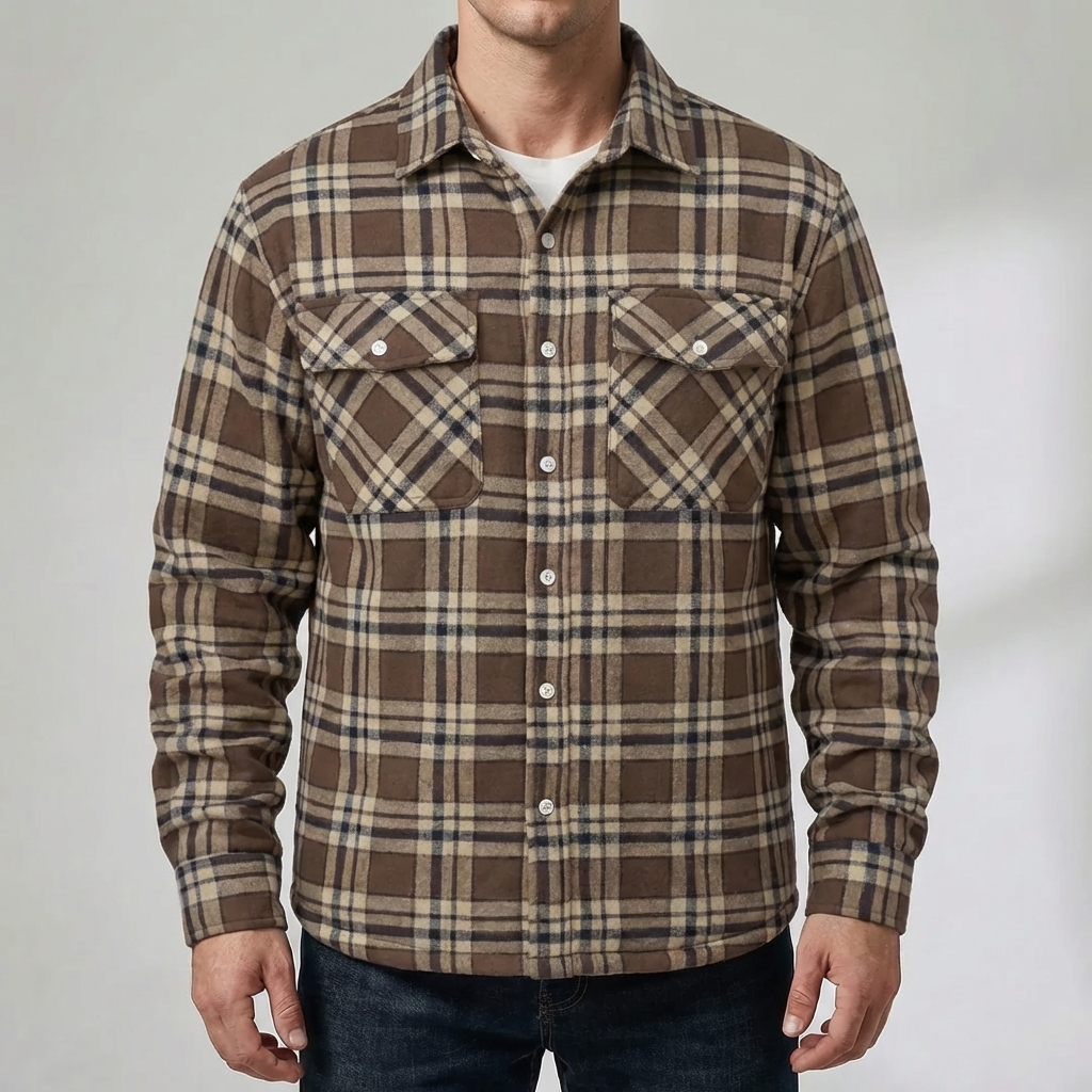 Fleece-Lined Plaid Shirt Jacket For Men