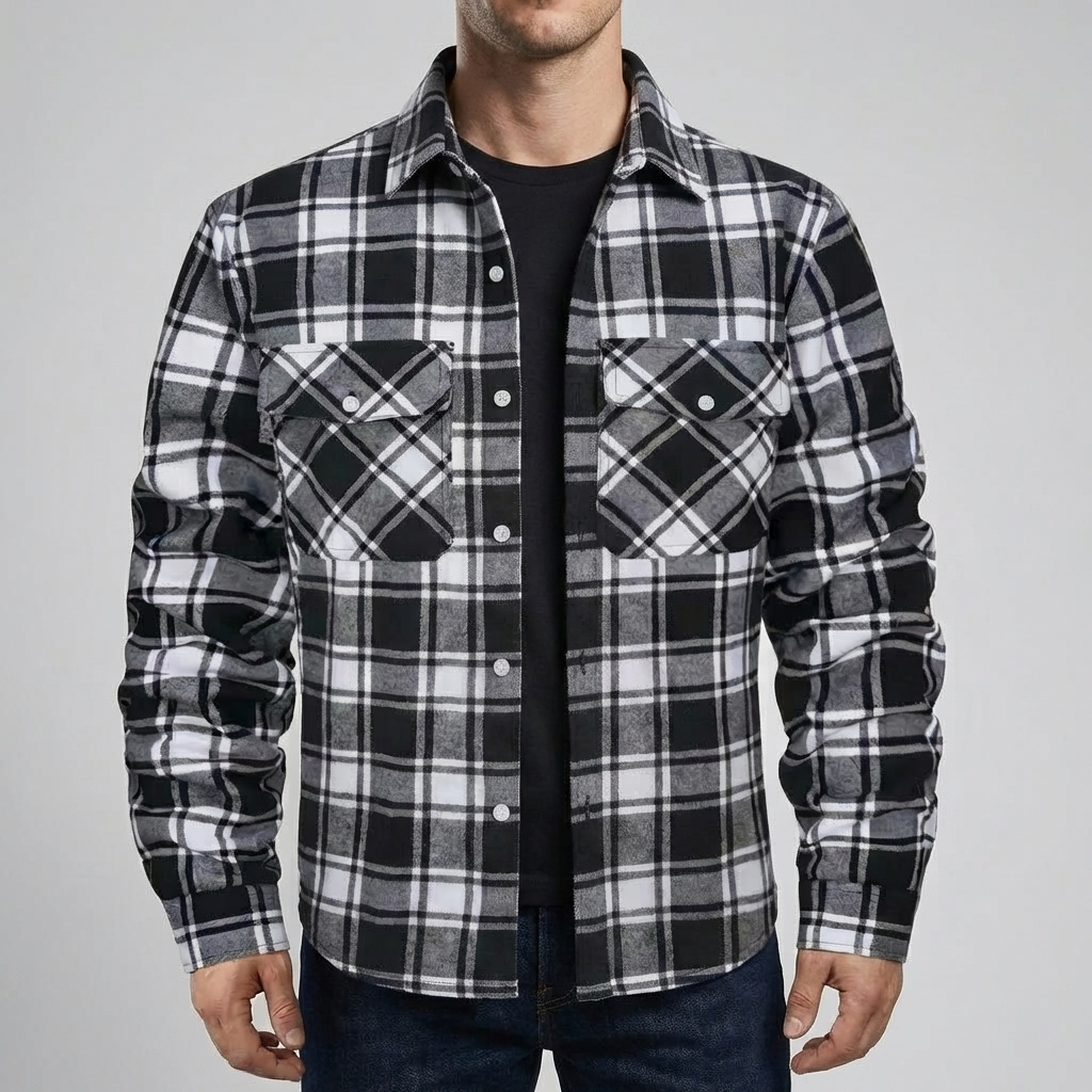 Fleece-Lined Plaid Shirt Jacket For Men