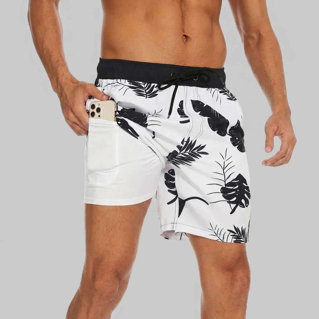 Swim Shorts with Lining and Phone Pocket for Men