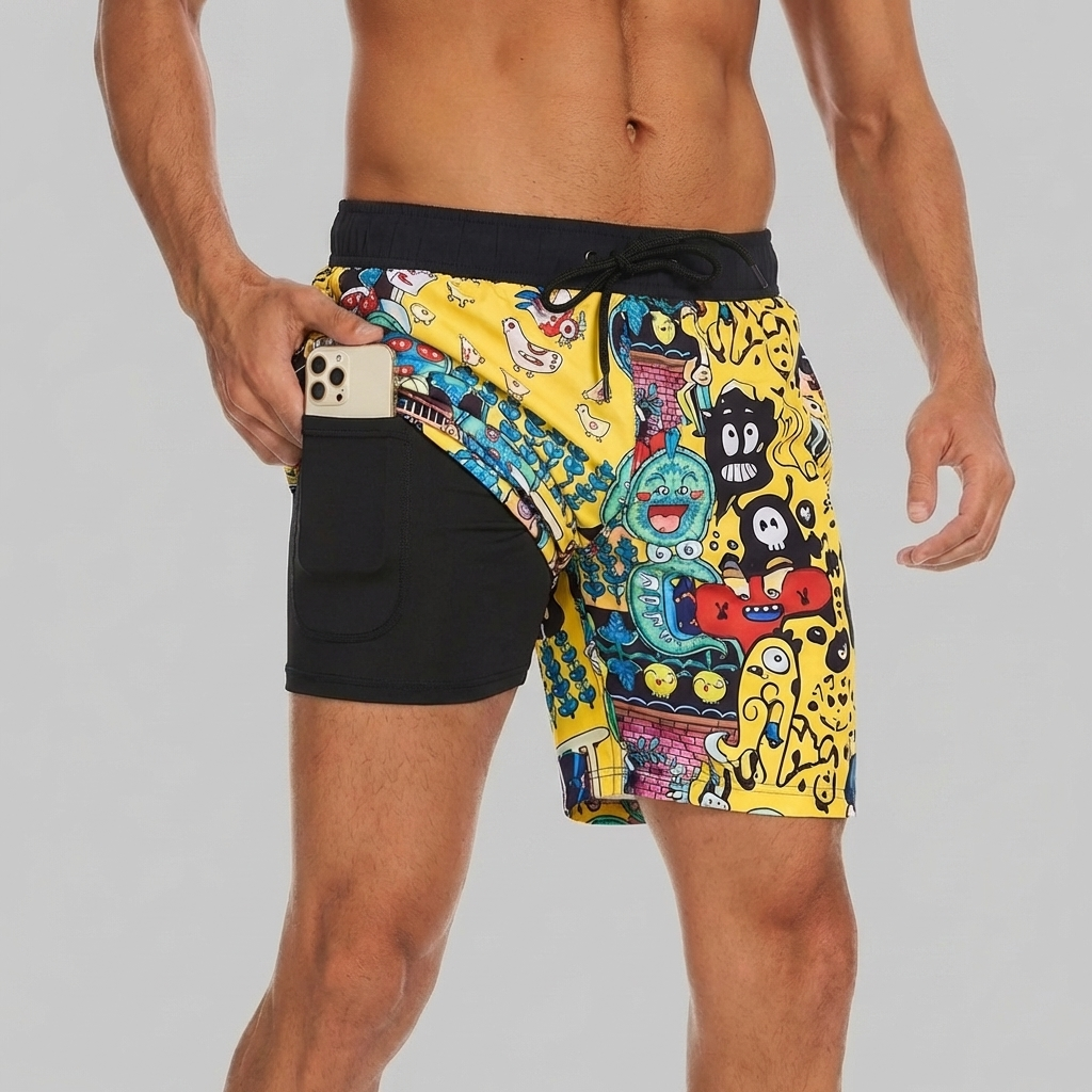 Swim Shorts with Lining and Phone Pocket for Men