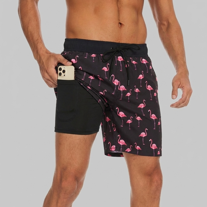 Swim Shorts with Lining and Phone Pocket for Men