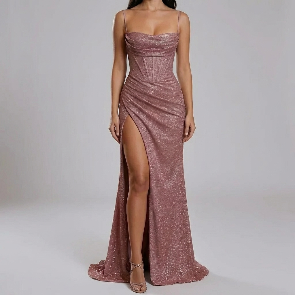 Spaghetti Strap High Split Floor Evening Dress