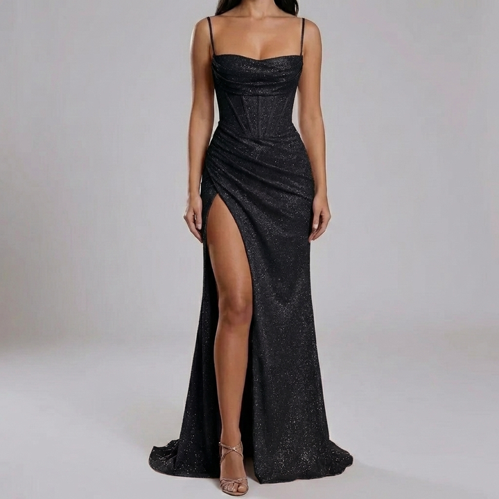 Spaghetti Strap High Split Floor Evening Dress