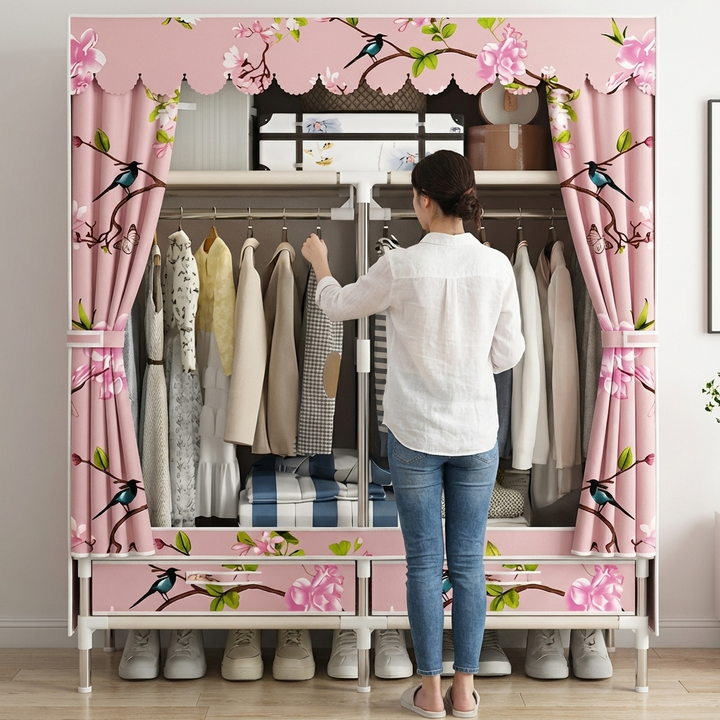 Freestanding Fabric Wardrobe With Drawers