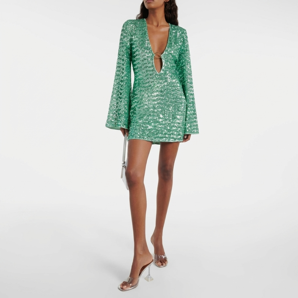 Glamorous Sequin V‑Neck Party Dress