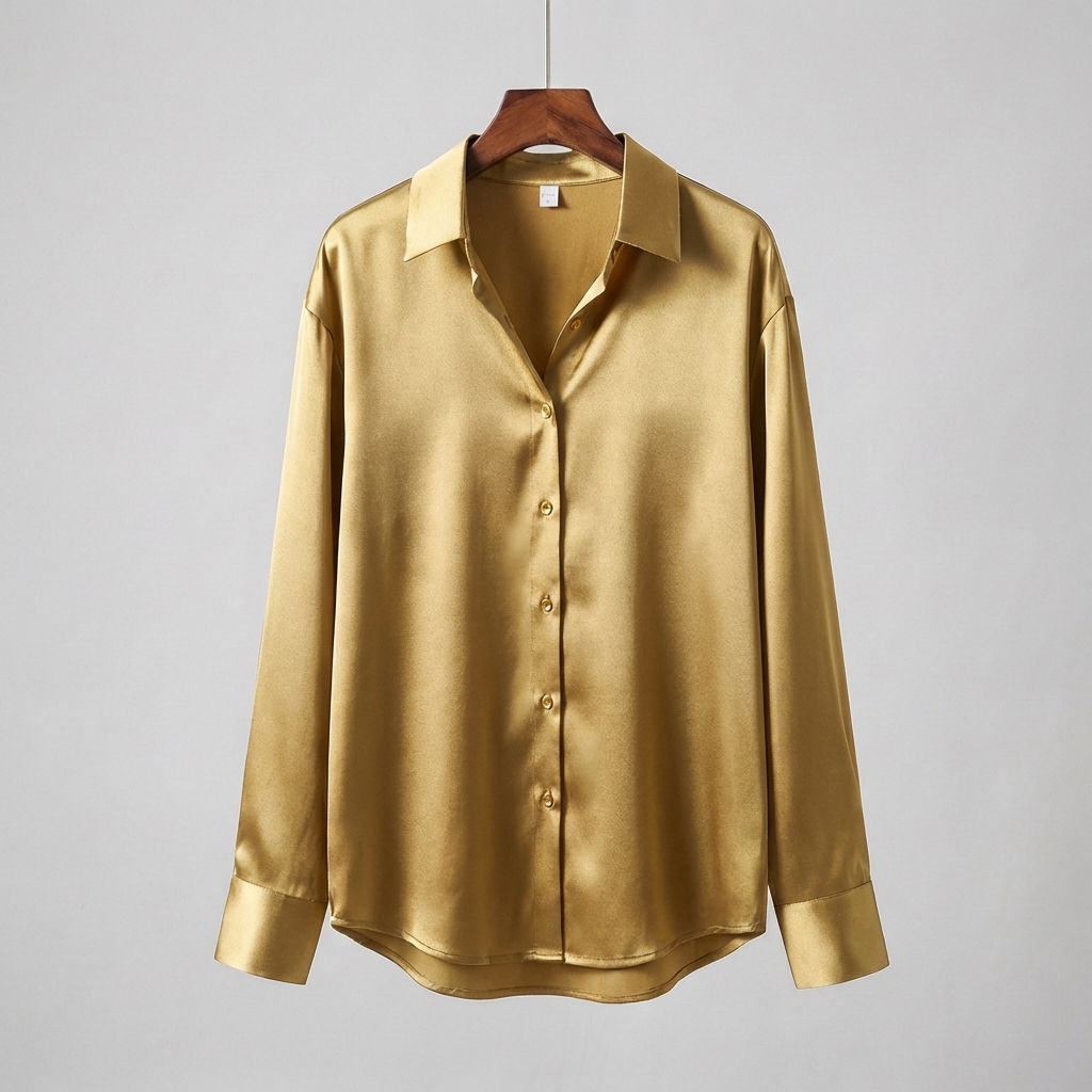 Satin Blouse with Long Sleeves and Classic Collar