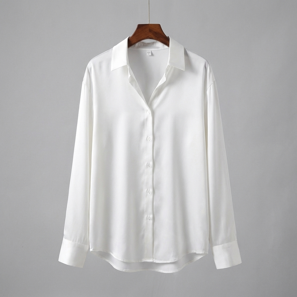Satin Blouse with Long Sleeves and Classic Collar