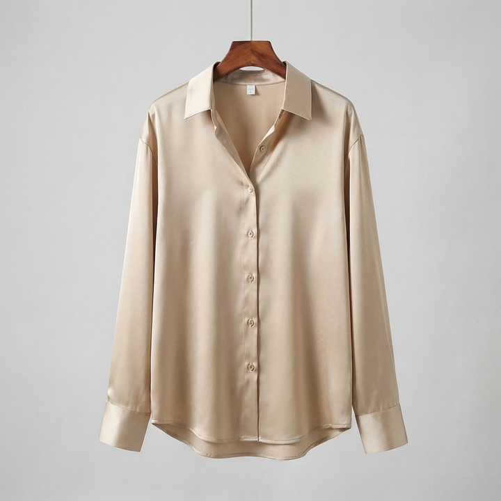 Satin Blouse with Long Sleeves and Classic Collar