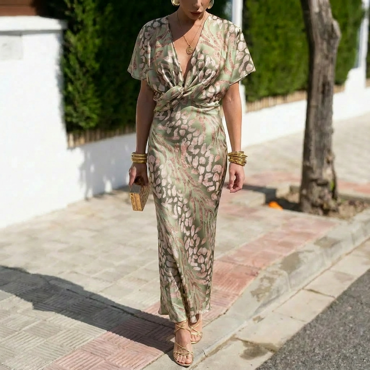 Printed Wrap-Style Midi Dress