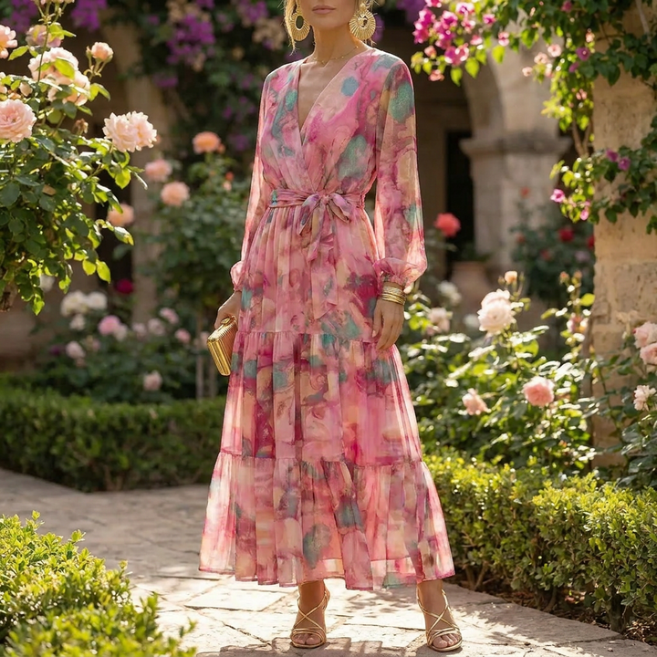 Long-Sleeve Tiered Maxi Dress