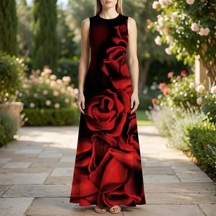 Sleeveless Maxi Dress With Bold Floral Print