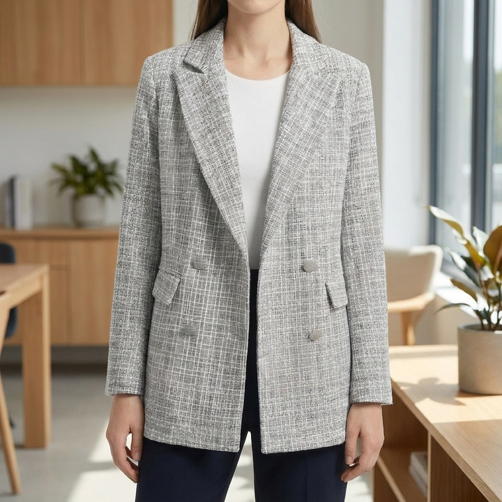 Tailored Double-Button Tweed Blazer for Women