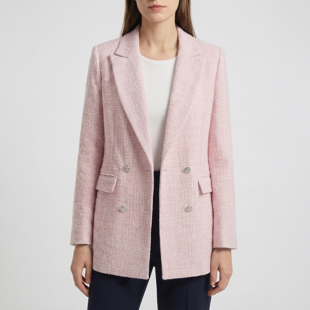 Tailored Double-Button Tweed Blazer for Women