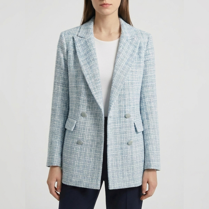Tailored Double-Button Tweed Blazer for Women